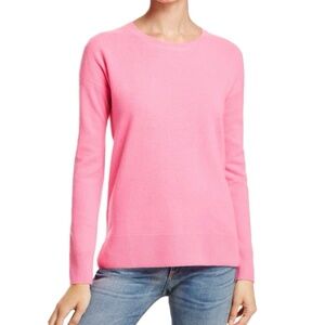 AQUA Cashmere High/Low Crewneck Cashmere Sweater